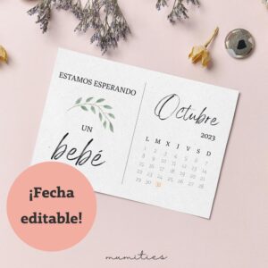 Tarjeta Editable Anuncio Embarazo Calendario